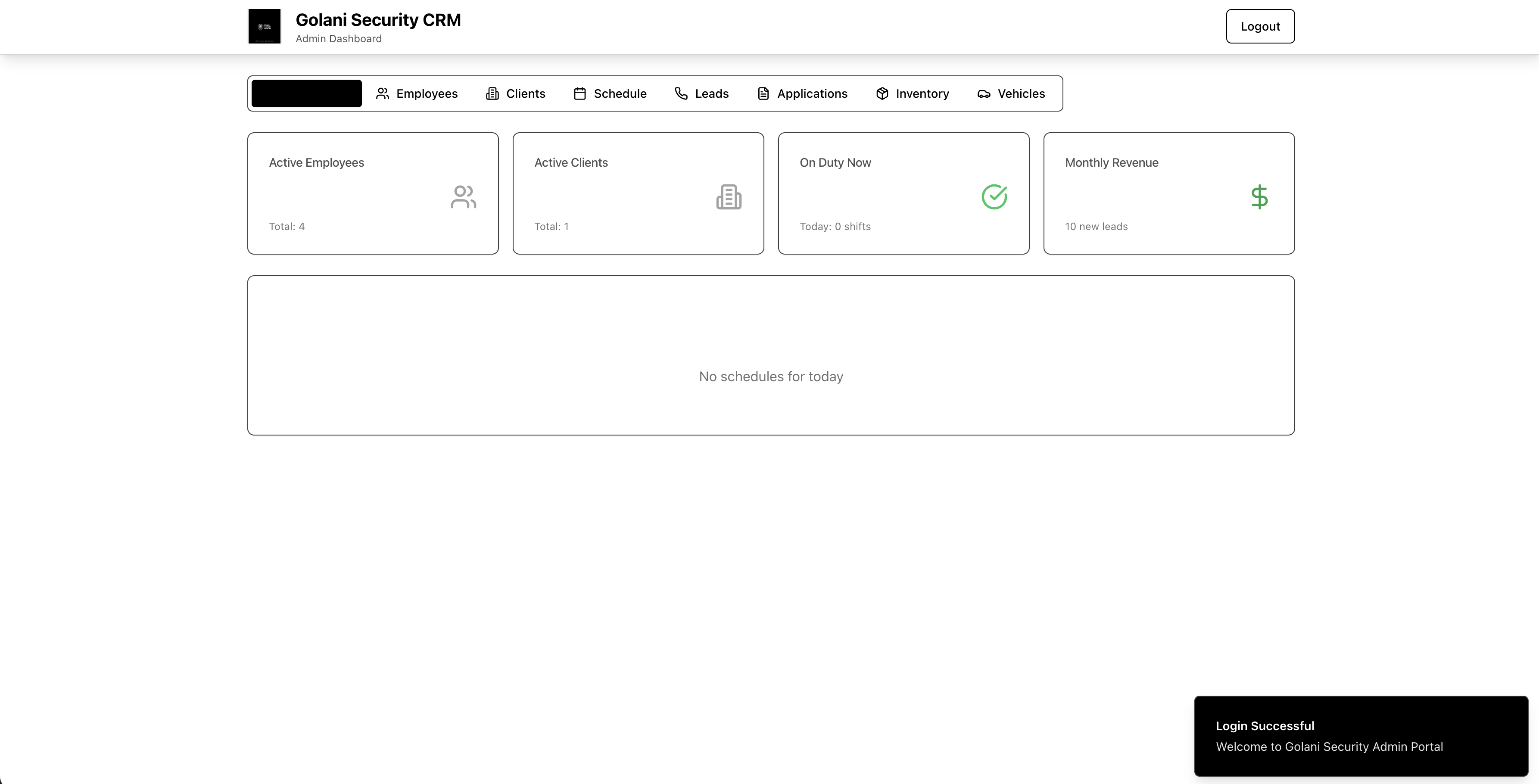Golani Security: Admin portal