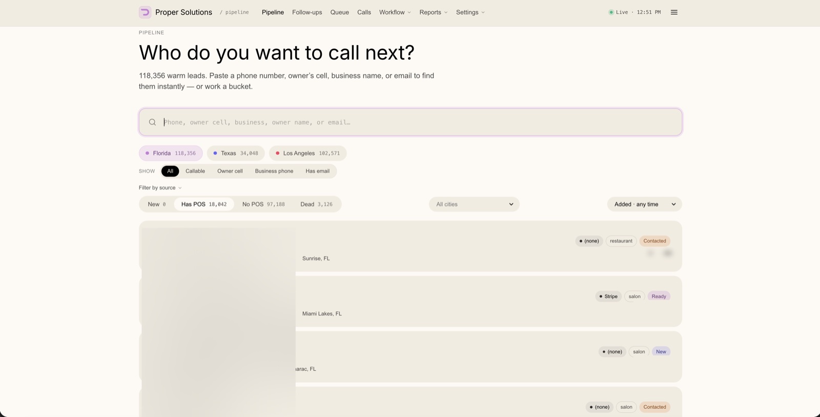 Proper Solutions CRM lead list and call queue